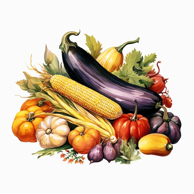 Aquarell-Illustration von frischem Gemüse auf weißem Hintergrund