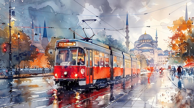 Foto aquarell-illustration von istanbul, türkei