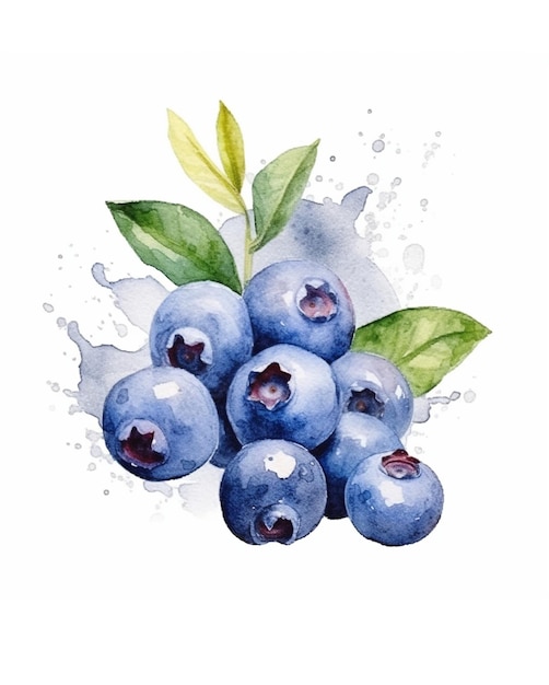 Aquarell-Illustration von Superfood-Blaubeeren. Gesunde Bio-Lebensmittel