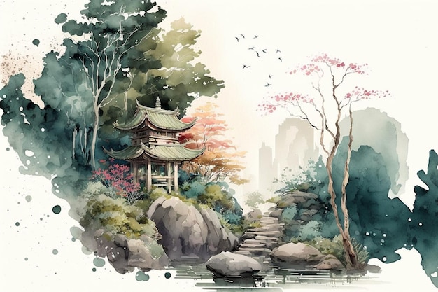 Aquarell japanische Landschaft