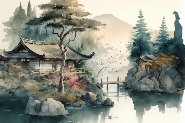 Aquarell japanische Landschaft