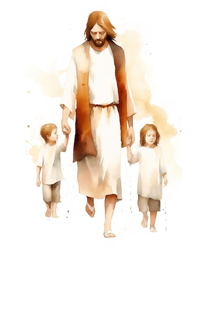 Aquarell Jesus Christus mit Kindern