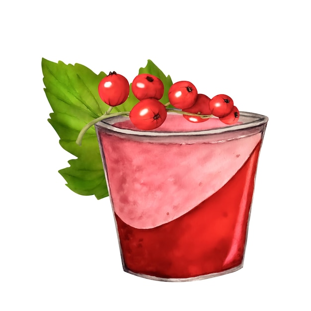 Aquarell-Joghurt mit Johannisbeerbeeren isoliert auf weißem Hintergrund Handgezeichnete Abbildung ClipArt-Beere Jar mit Geleedessert-Joghurt Viva Magenta Farbe