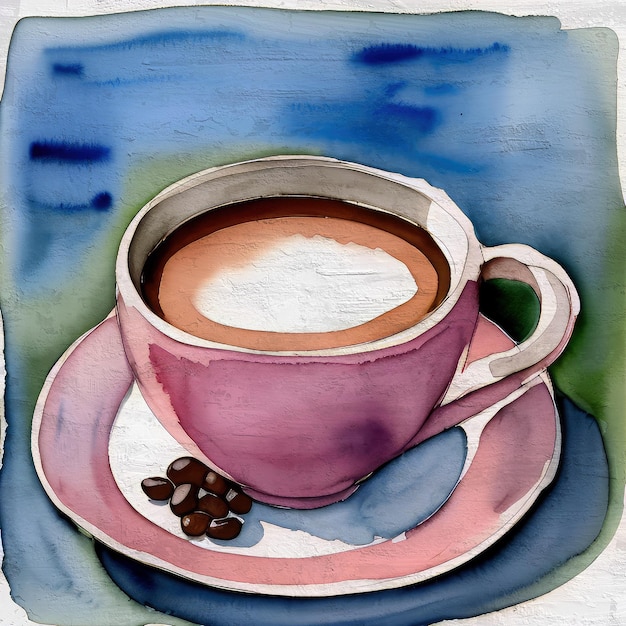 Foto aquarell-kaffeemalerei, künstlerische illustration, speisen und getränke