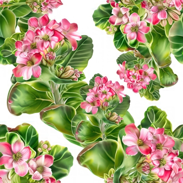 Aquarell Kalanchoe Blume mit blättrigen nahtlosen Muster