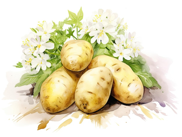 Aquarell Kartoffeln Isolierte Aquarelle Kartoffelschnitte Aquarell Gemüseteile auf weißem Hintergrund