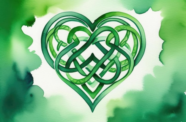 Aquarell keltischer Knotenherz in Grüntönen Freiraum für Text St. Patrick's Day