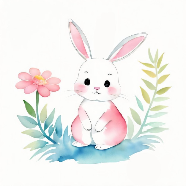 Aquarell-Kinderillustration mit niedlichem Kaninchen-Clipart