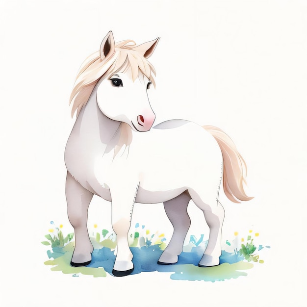 Aquarell-Kinderillustration mit niedlichem Pferde-Clipart