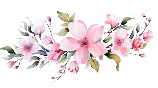 Aquarell-Kirschenblütenzweig und Sakura-Kirsche rosa Blütenillustration isoliert auf weißem Hintergrund