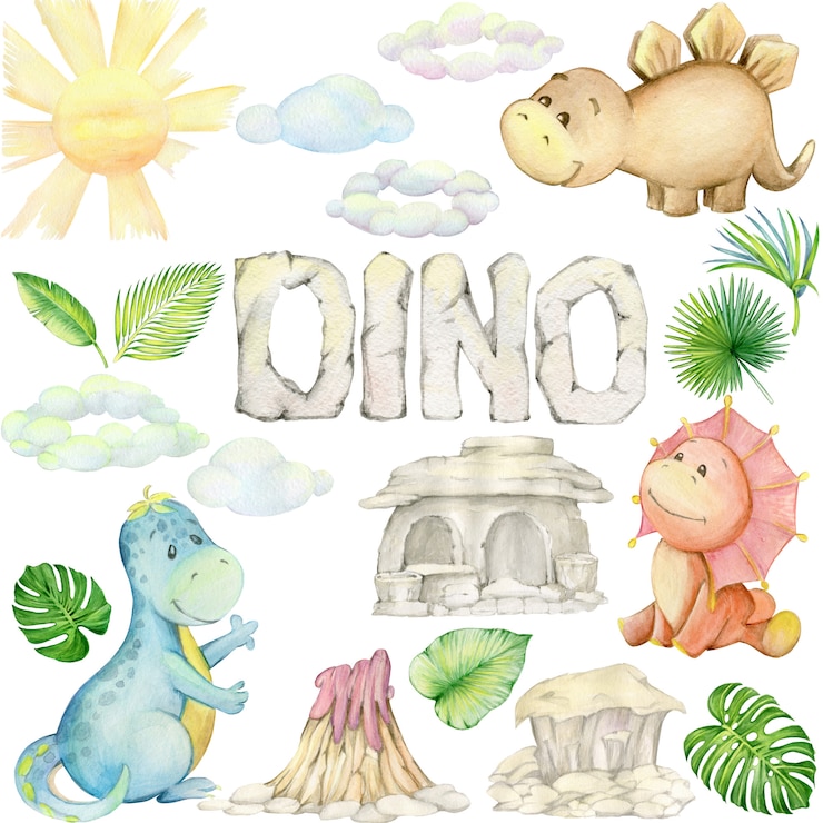 Foto aquarell, kleiner dinosaurier. isolierte gruppe