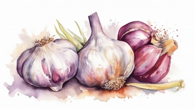 Aquarell Knoblauch isoliert auf weißem Hintergrund Ai erzeugt Art 02