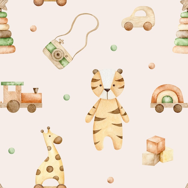 Aquarell Öko-Spielzeug Musterzug Tiger Giraffe für Stoff Geschenkpapier