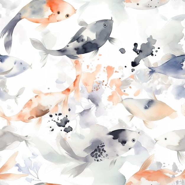 Aquarell-Koi-Fisch-Illustration Aquarellmuster Generieren Sie Ai