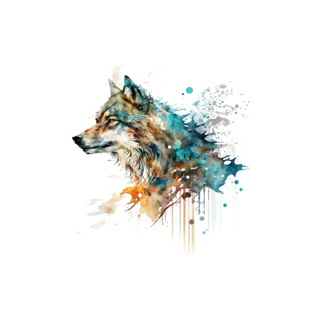 Aquarell kosmischer Wolf 28