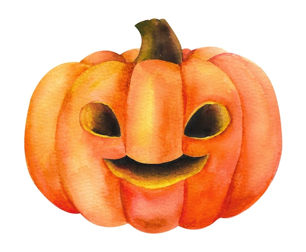 Aquarell-Kürbisse für Halloween Große orangefarbene Kürbisbuchse auf weißem Hintergrund Feiertagsdekoration