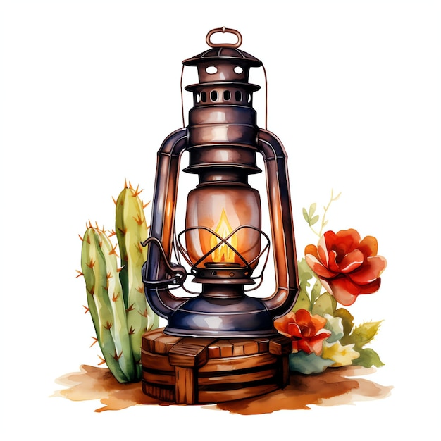 Aquarell-Lampen im westlichen wilden Westen Cowboy Wüsten Illustration Clipart