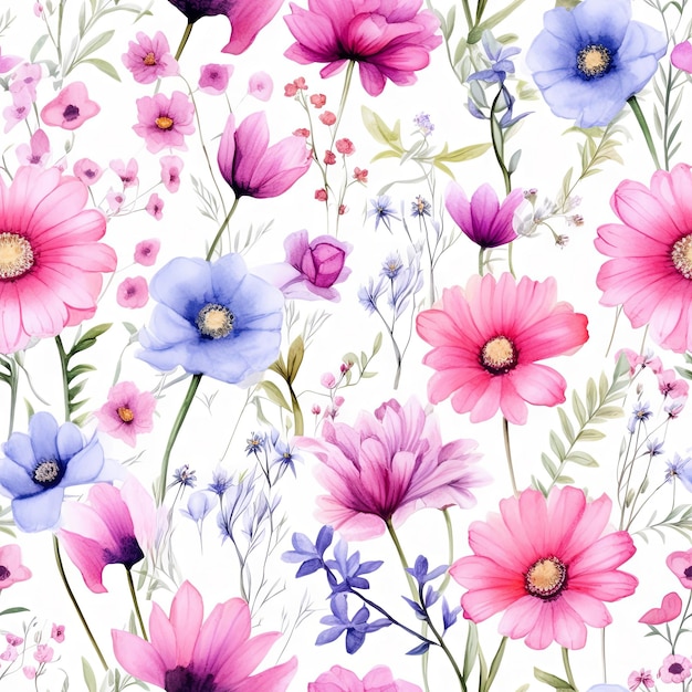 Aquarell-Landblumen mit nahtlosem Muster
