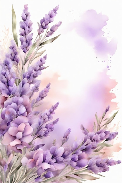 Aquarell-Lavendel-Bucquet auf weißem Hintergrund Grußkartenvorlage