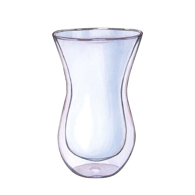 Aquarell leerer Glasbecher für Kaffee Tee Wasser isoliert Modernes Glasgeschirr Handzeichnung Illustration