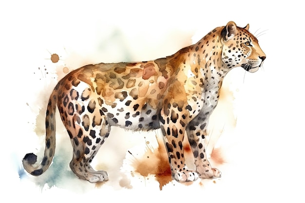 Aquarell-Leopardenillustration auf weißem Hintergrund