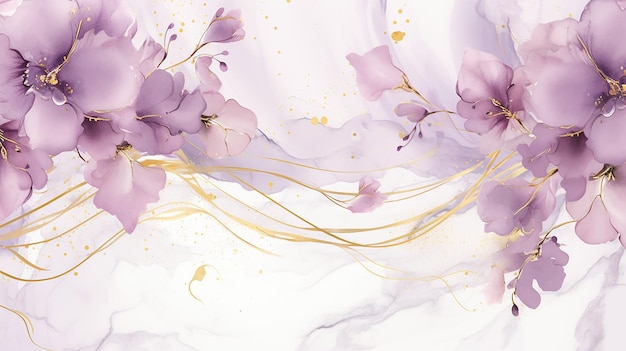Aquarell lila Hintergrund mit Elementen aus Goldspritzern mit Marmormuster