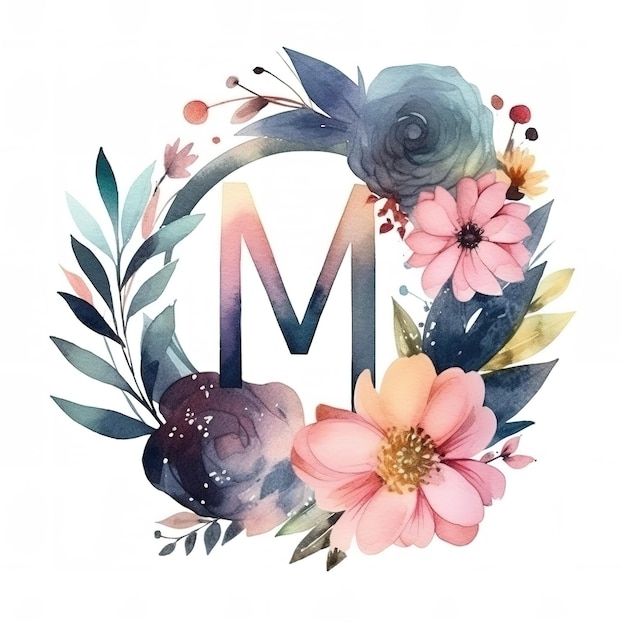 Foto aquarell-logo mit blumen und blättern, minimale anordnung