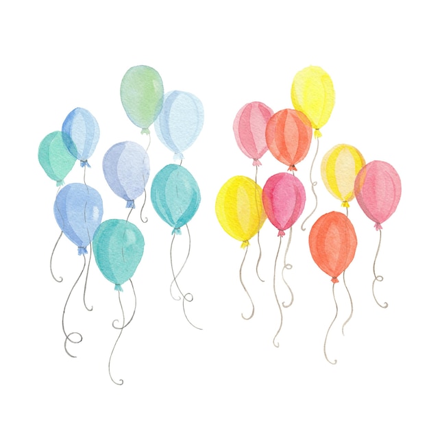 Foto aquarell luftballons. von hand gezeichnete illustration getrennt auf weiß.