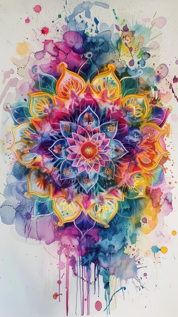 Aquarell-Mandala mit psychedelischen Farben