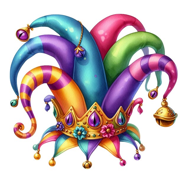 Aquarell Mardi Gras Jester Hut Clipart