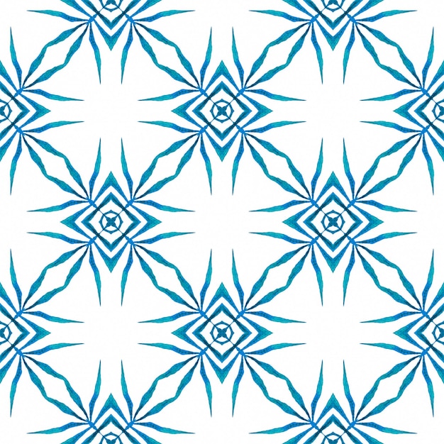 Aquarell-Medaillon mit nahtloser Bordüre. Blaues, authentisches Boho-Chic-Sommerdesign