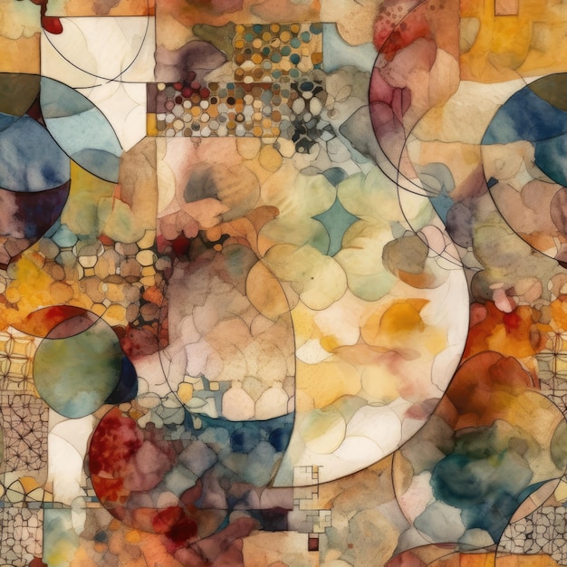 Aquarell-Mixed-Media-Stück mit verschiedenen Texturen und Materialien, nahtloser Hintergrund, generative KI