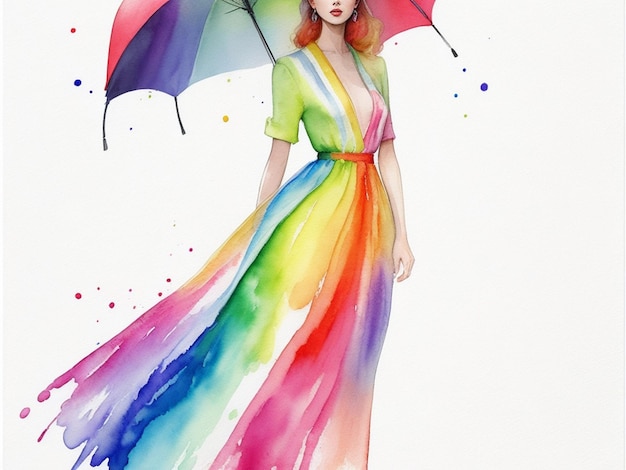 Aquarell-Modeillustration mit Regenbogen-Thema