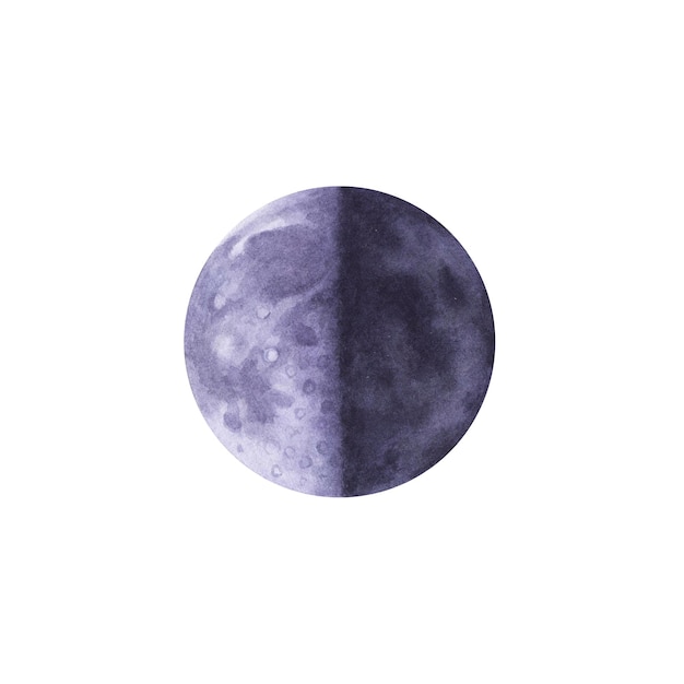 Aquarell Mondphase abnehmender Halbmond isoliert auf weißem Hintergrund.