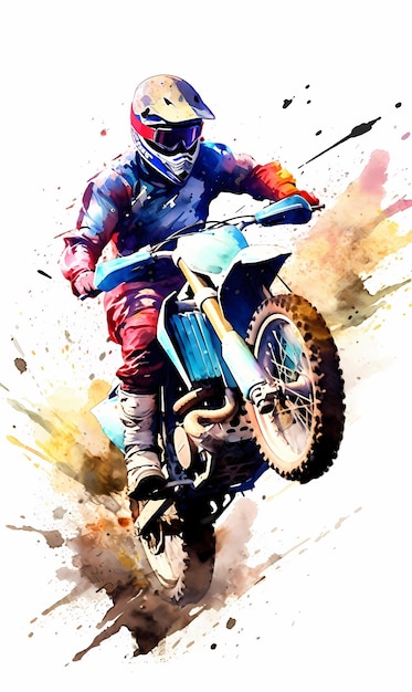 Aquarell-Motocross-Fahrerrennen