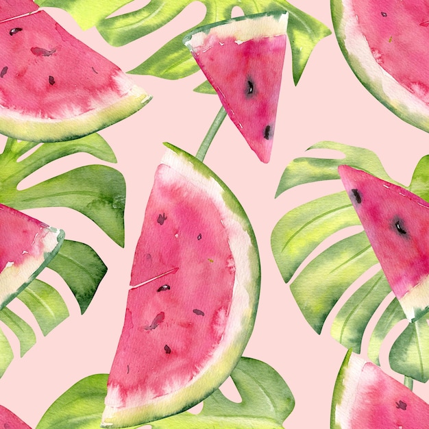 Aquarell Musterdesign mit süßer saftiger Wassermelone