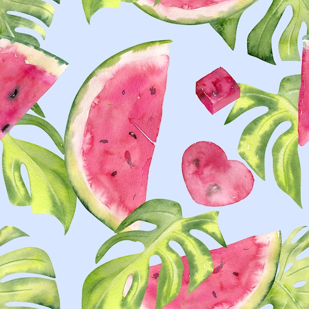 Aquarell Musterdesign mit süßer saftiger Wassermelone