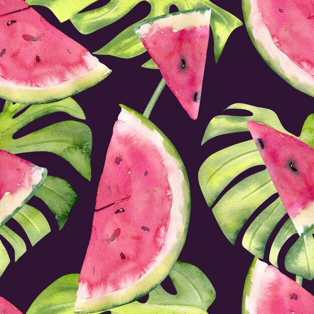 Aquarell Musterdesign mit süßer saftiger Wassermelone