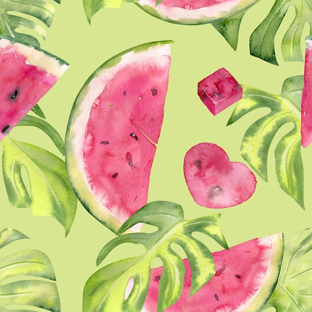 Aquarell Musterdesign mit süßer saftiger Wassermelone