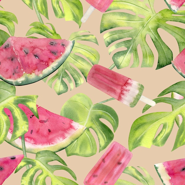 Aquarell Musterdesign mit süßer saftiger Wassermelone