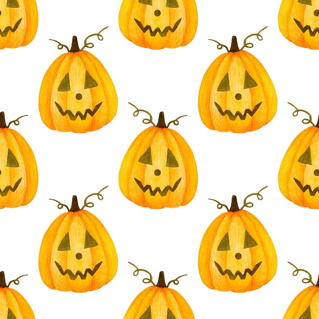 Aquarell nahtlose Muster glücklicher Halloween-Kürbis auf weißem Hintergrund