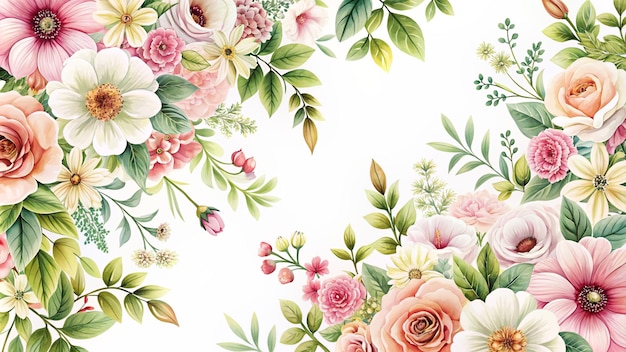 Aquarell, nahtloser Blumenrahmen mit Rosen und Blättern im Hintergrund