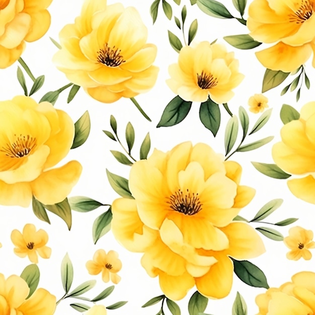 Aquarell nahtloses Muster aus gelben Blumen Hintergrundstoff Verpackungsverpackung Digitalpapier