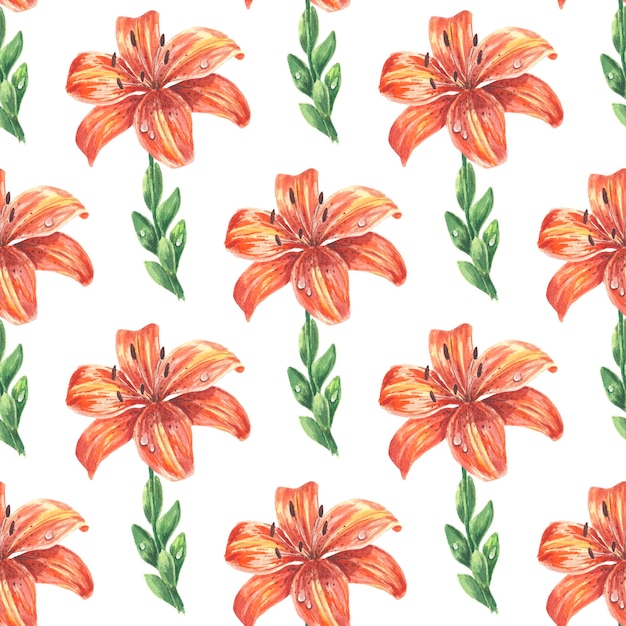 Aquarell nahtloses Muster Lilienblume handgezeichnet im botanischen Stil für Design Tapeten Textilien