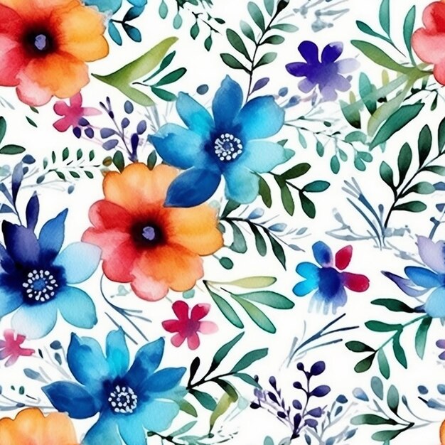 Aquarell nahtloses Muster mit Blumen auf weißem Hintergrund