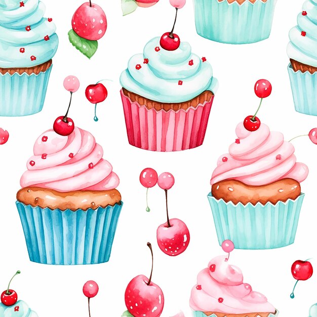 Aquarell nahtloses Muster mit Cupcakes