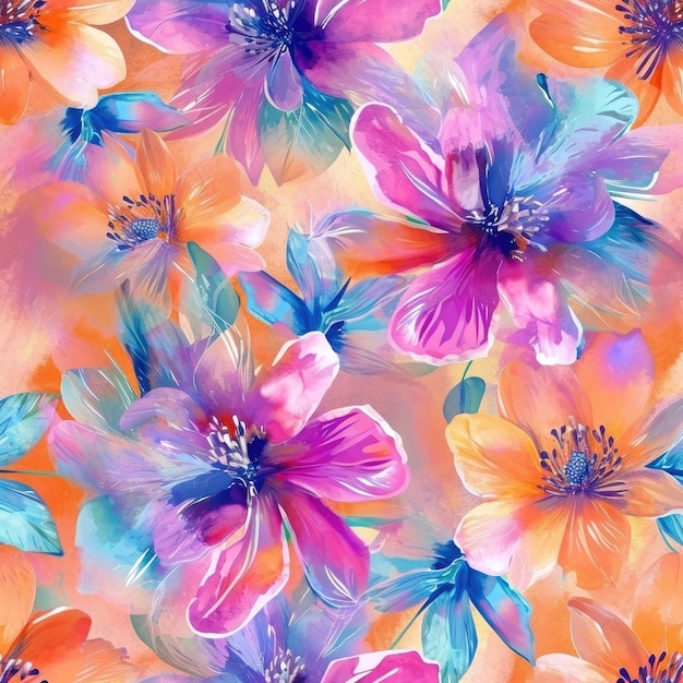 Aquarell nahtloses Muster mit handgezeichneten abstrakten Blumen Generative KI