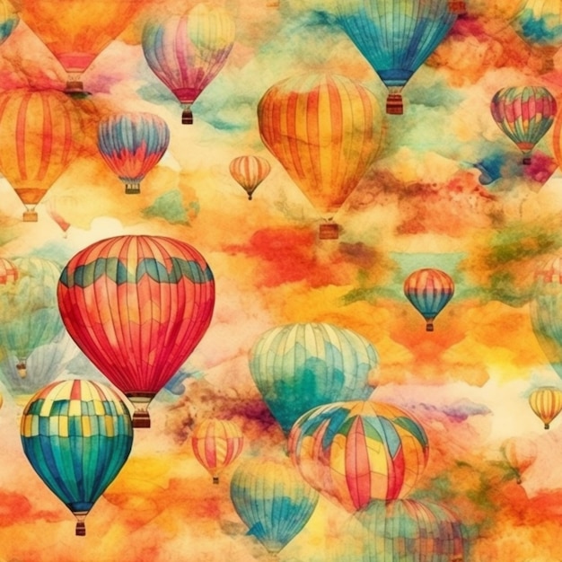 Aquarell nahtloses Muster mit Luftballons am Himmel.