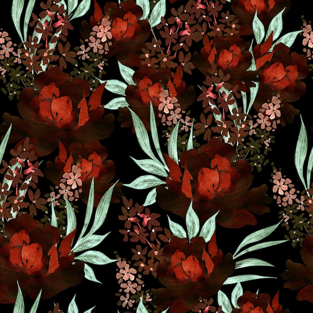 Aquarell nahtloses Muster mit Rosen und Pfingstrosenblumen. Illustration