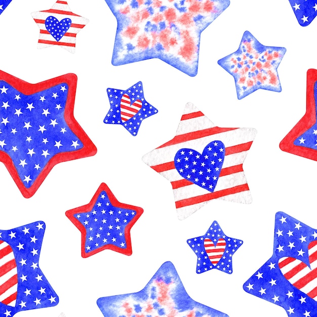 Aquarell nahtloses Sternenmuster zum Thema Unabhängigkeitstag USA